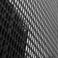 B&W photo of a close up of an office building